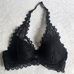 VS Pink Black Lace Halter Bralette - Small